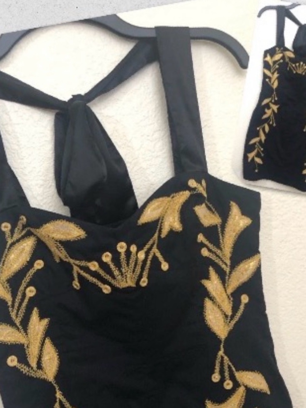 NWT Free People Black Dress with Gold Embroidered Vine Detail Size - Picture 2 of 4
